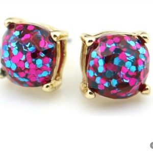 MULTI COLORED SQUARE GITTER STUD EARRINGS